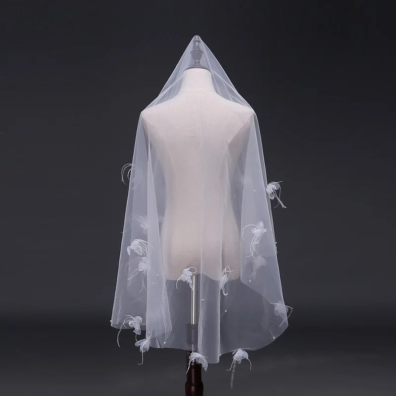 Ручной работы свадебная вуаль корейская мода короткие один слой Искусственный перо лепесток цветок вуали аксессуары для невест