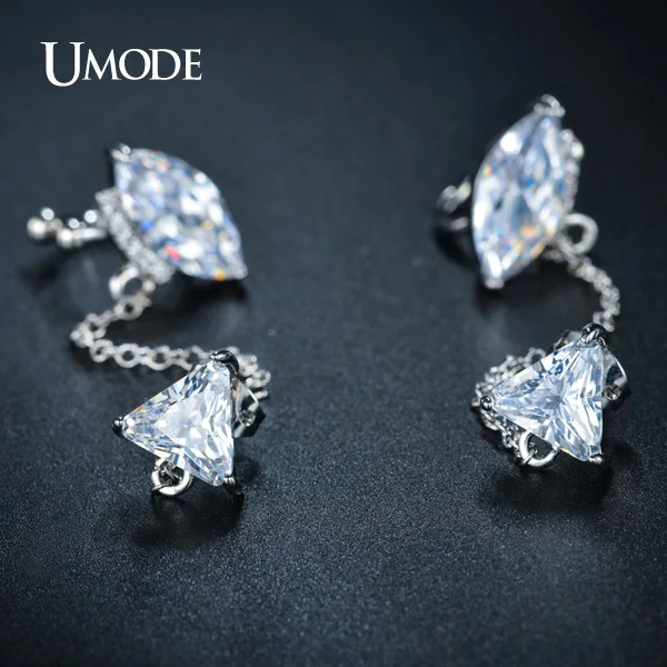

UMODE Brand White Gold Color Ear Cuffs With Multishape AAA CZ Piercing Stud Earrings For Women Summer Jewelry AUE0156