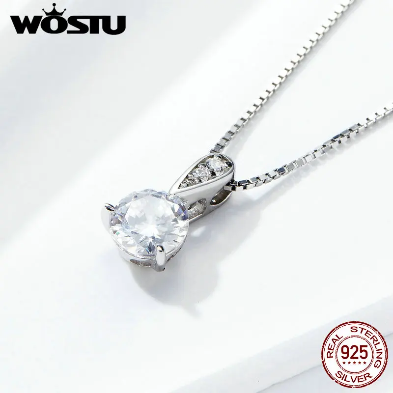

WOSTU Luminous Ice Pendant Timeless Necklaces 925 Sterling Silver Dazzling CZ Chain For Women Elegance Allure 925 Jewelry FIN314