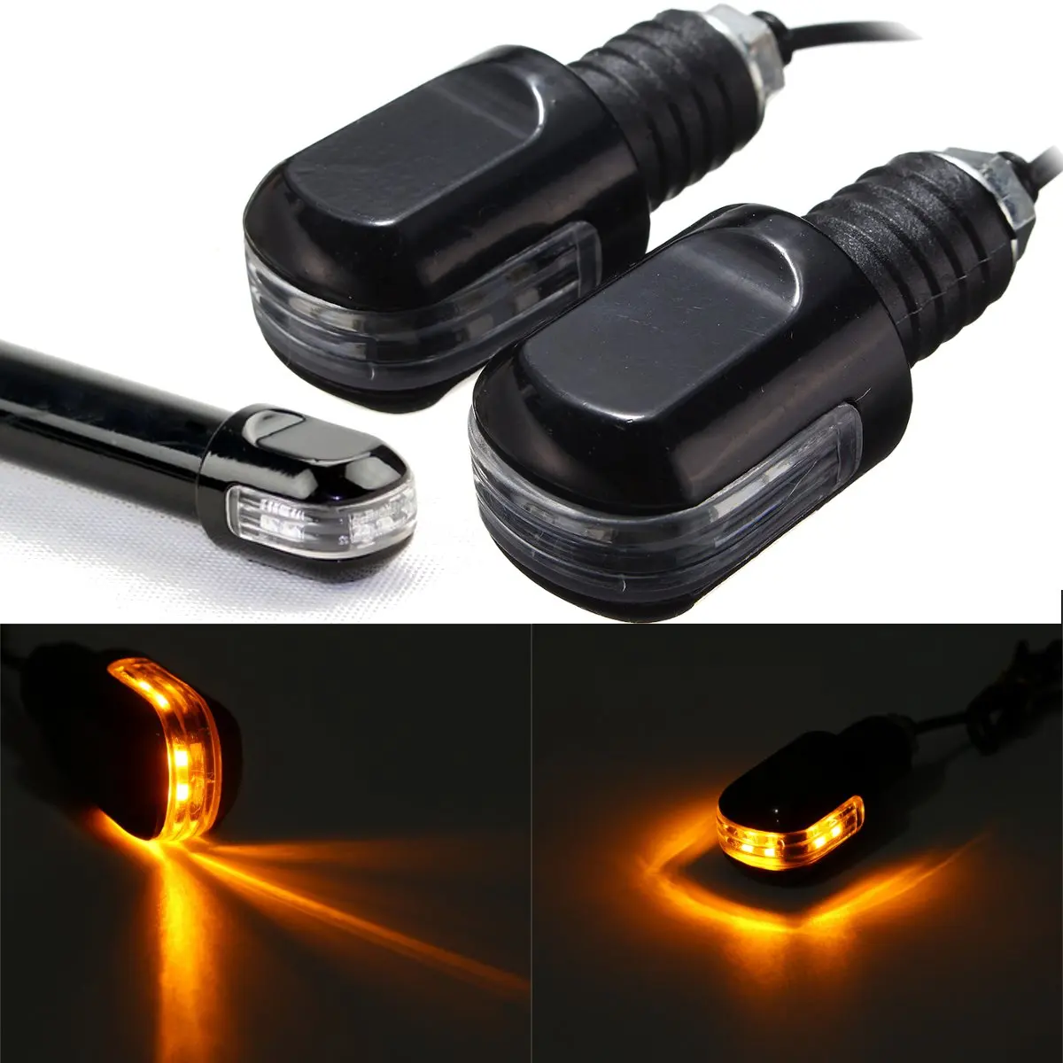 1 Para Motorrad Bar End Licht Gewicht Eingebaute Bernstein Blinker Anzeigelampe