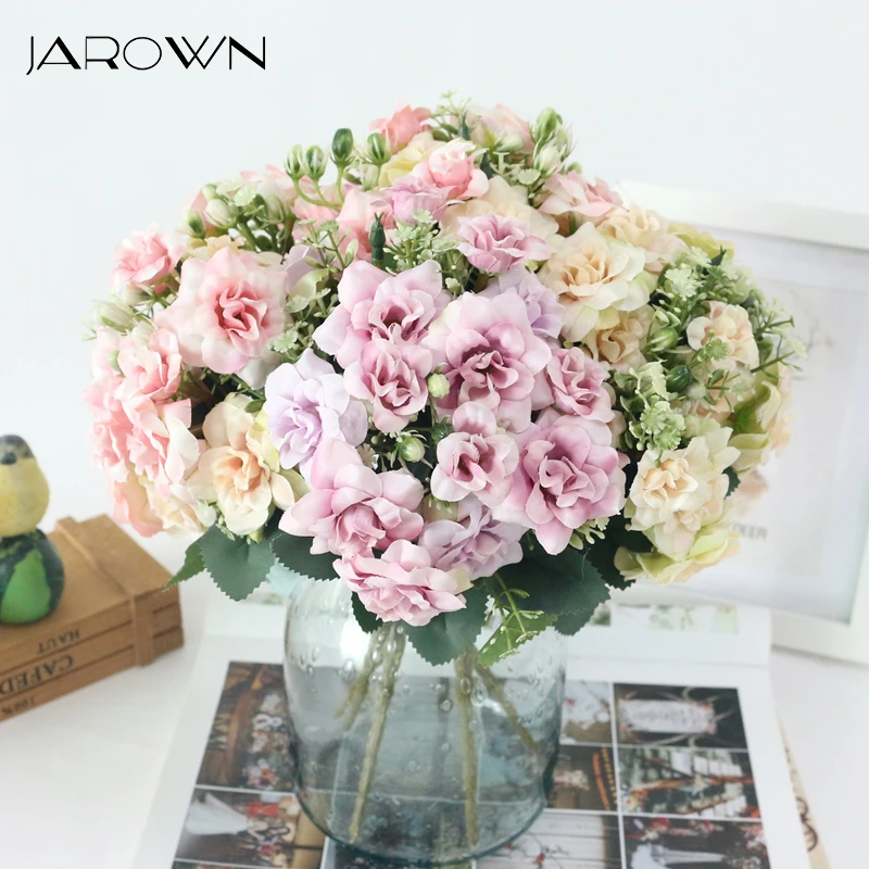 JAROWN Simulation Rose Flower Bouquet Artificial Silk Fake Flowers For Wedding Decorations Home Garden Decor Fleur JAROWN Simulation Rose Flower Bouquet Artificial Silk Fake Flowers For Wedding Decorations Home Garden Decor Fleur