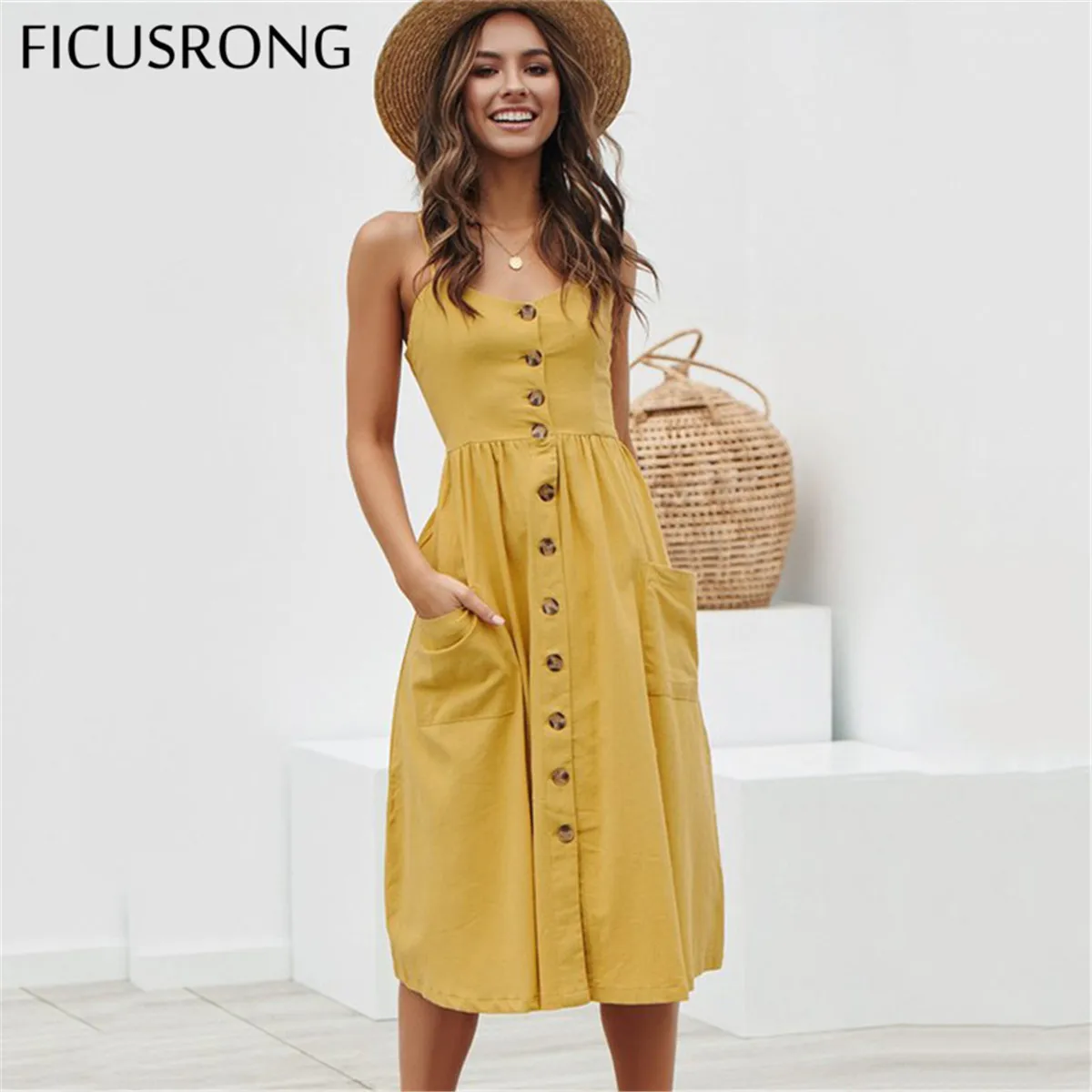 Summer Casual Beach Cotton Midi Dress buy online