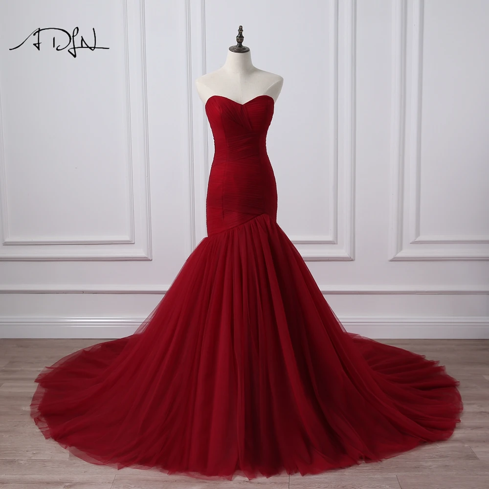 US $99.40 Adln Real Photo Corset Bodice Mermaid Wedding Dress Burgundy Bridal Gowns Robe De Mariage Rouge Plus Size Available