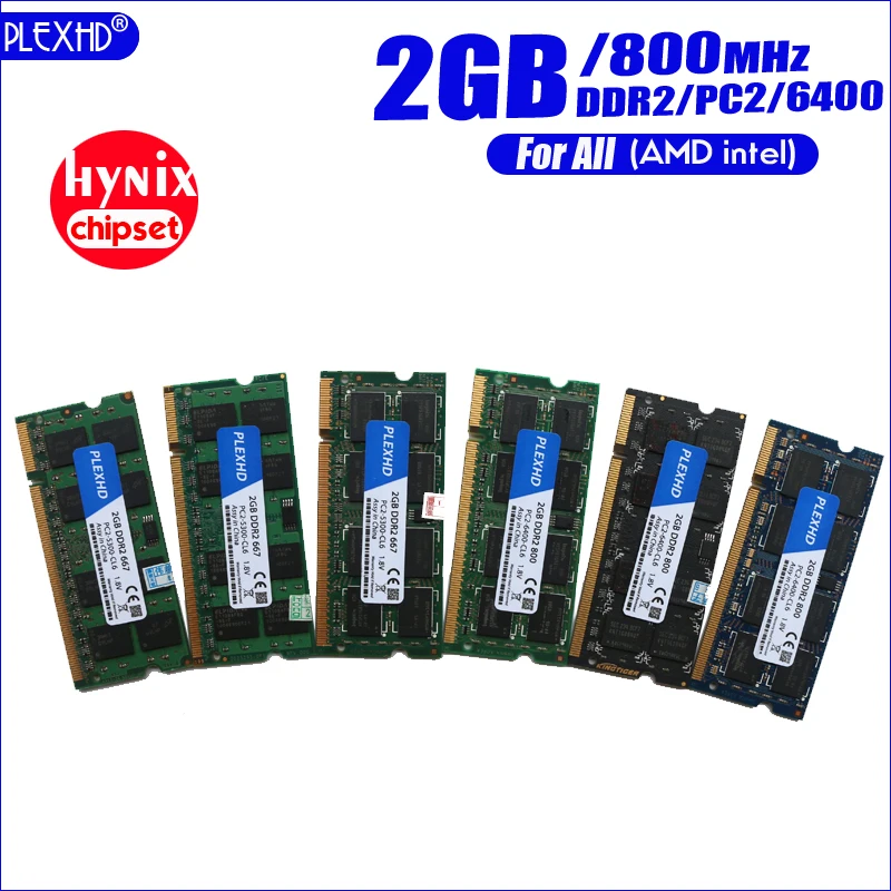 Память ноутбука PLEXHD 2G 2GB DDR2 pc2 6400 800Mhz 2RX8 2G pc2-6400S ddr2 800 MHZ 200pin(чипсет hynix