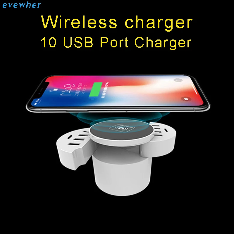 Быстрое беспроводное зарядное устройство 10 USB порт 8A 40 Вт Зарядка для iPhone 6S Se 7 Plus