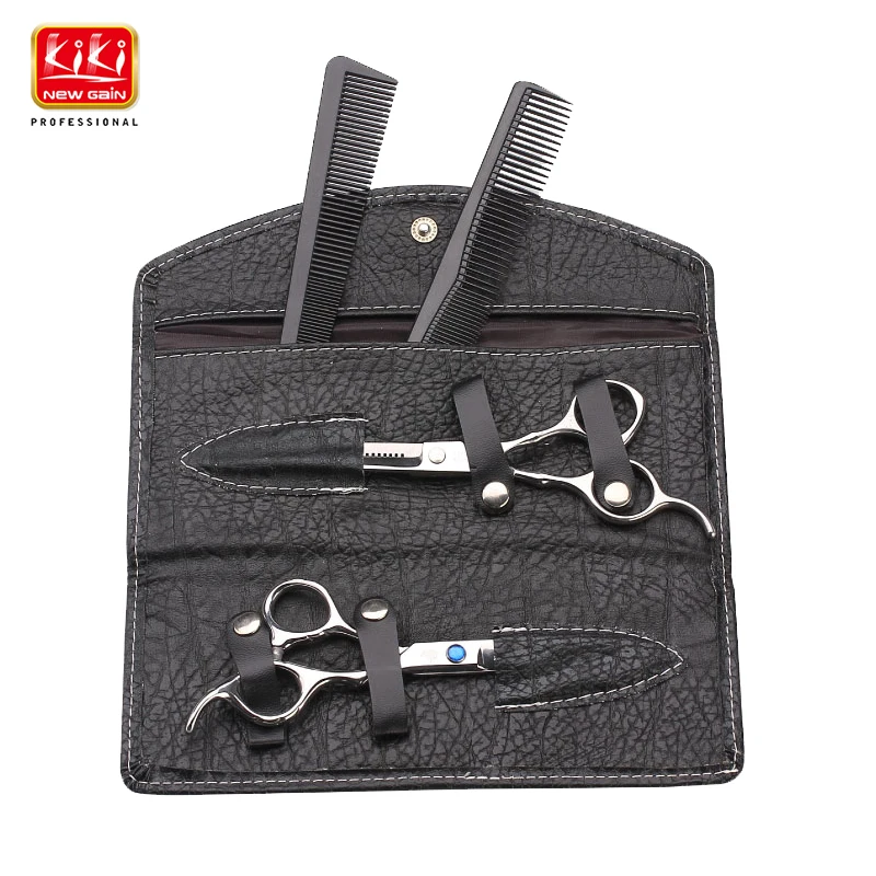 

KIKI Hair scissors.6.0 inch.Professional barber scissors with leather bag.HRC68.4CR stainless steel.Right-handed.Styling Tools