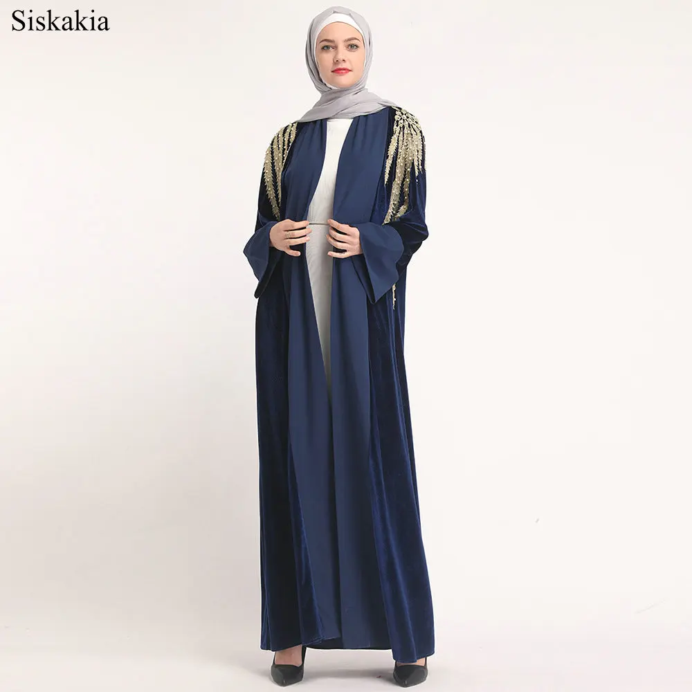 Siskakia Fashion Applique Embroidery Robe Abaya For Women Turkish Dubai High Waist Beading Design Slim Sashes Ladies Abaya Eid (6)