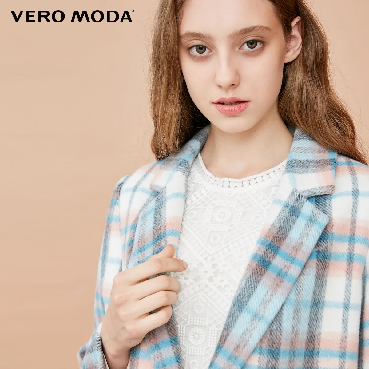 Vero Moda 50% шерстяное клетчатое пальто с декоративными карманами шерстяное пальто | 318327515