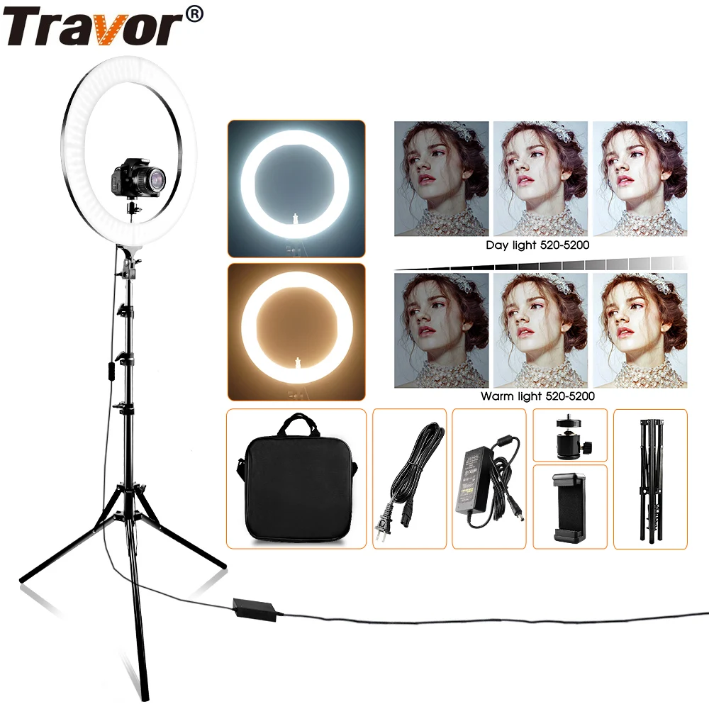 Meilleur Travor RL 18A LED Anneau Lumière Dimmable Bi couleur 512 pcs Annulaire Lampe Trépied Studio LED Anneau Photographie Éclairage pour le Maquillage YouTub