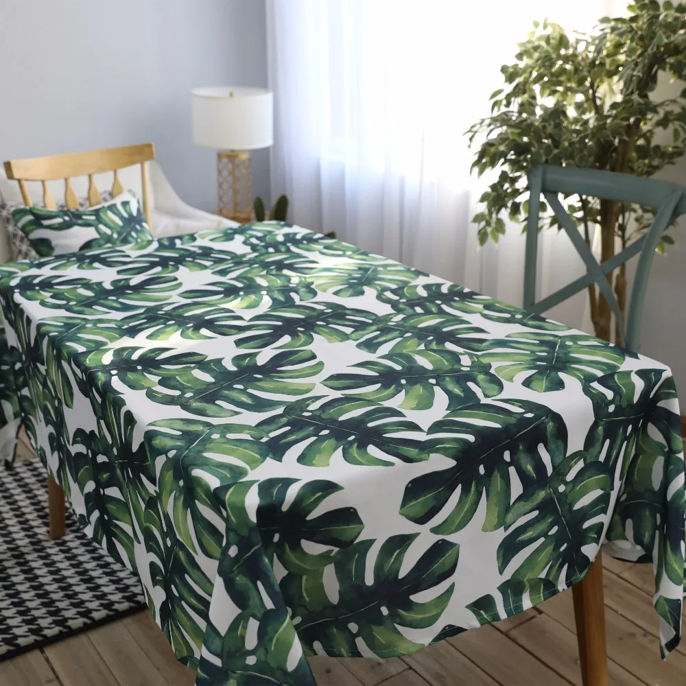 

Pastoral Green Plants Waterproof Table Cloth Polyester Cotton Round Rectangular Kitchen Dining Tablecloth Living Room Home Decor