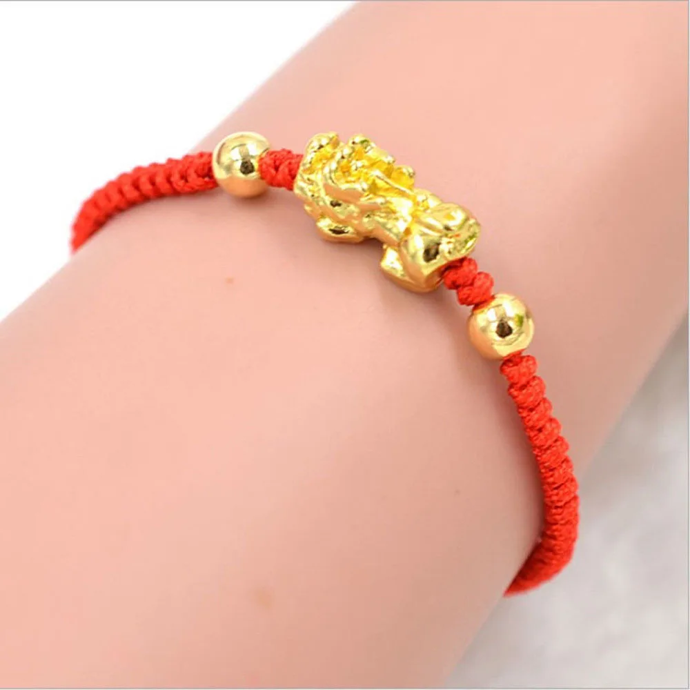 

Chinese Feng Shui Gold Pi Xiu Kabbalah Red String Bracelet Evil Eye Protection
