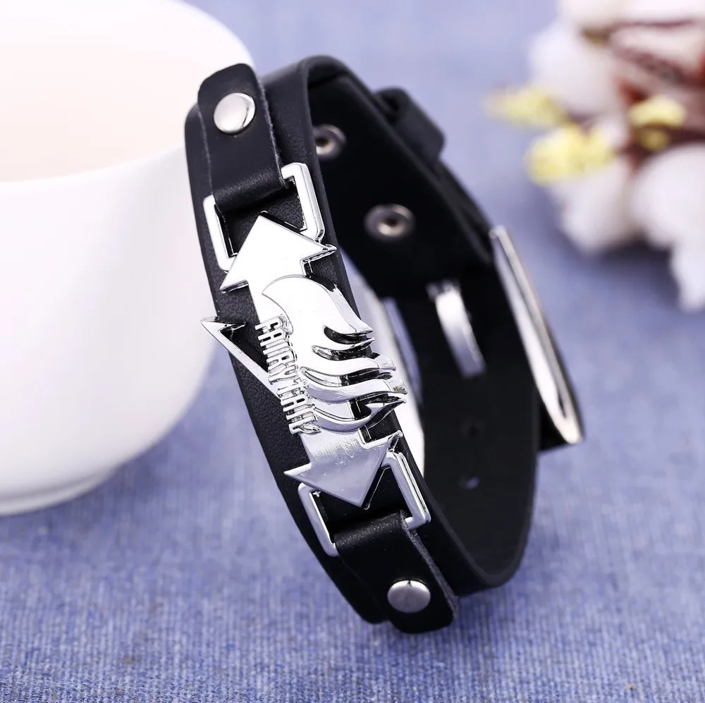 New Women's Men's Fairy Tail Logo Charm Bracelet Black Leather Chain Unisex Jewelry Accessories Bangle Toy Gift Fairytail