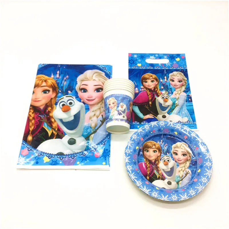 

37pcs Disney Princess Elsa Anna Theme Girl Favors Birthday Party Paper Cup Plate Candy Gift Bag Tablecloth For 12People Party