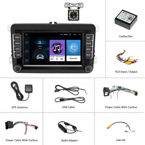 Podofo Android " автомобильный мультимедийный плеер 2 Din gps навигация автомобильный Радио wifi Авторадио для Skoda Passat B6 Polo Golf Touran Seat - Color: With 12 LED Camera
