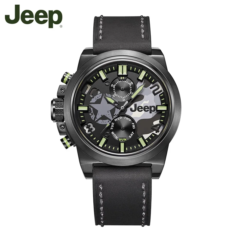 

Jeep Original watches leather multifunctional waterproof outdoor sports men's luminous black quartz watch JPW63801