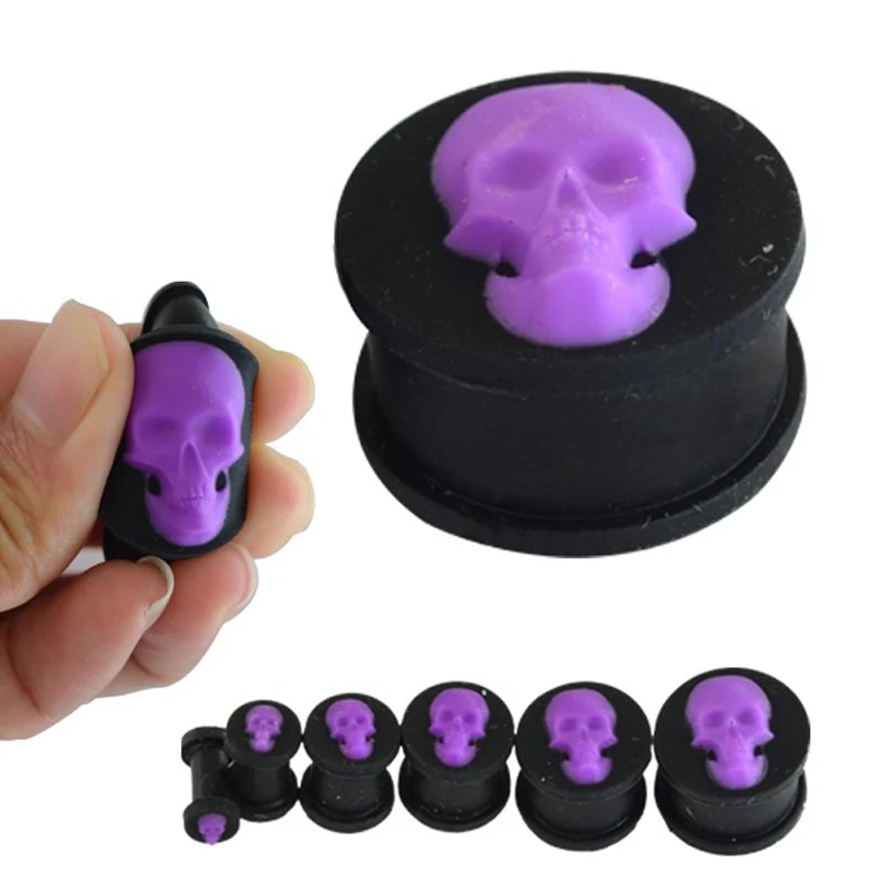 Buy 4 25mm Purple Skull Ear Gauges Plug Soft Silicone