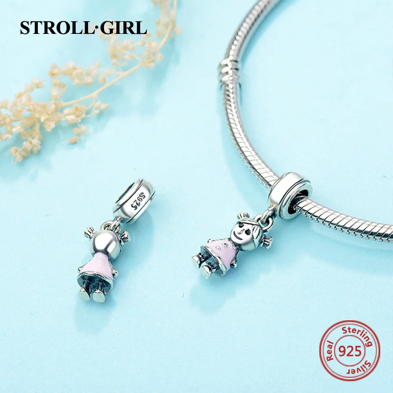 Strollgirl,,, 925 пробы, серебро, пара, маленькая девочка и подвеска для мальчика, очаровательный браслет для девочек, модный, сделай сам, ювелирное изделие