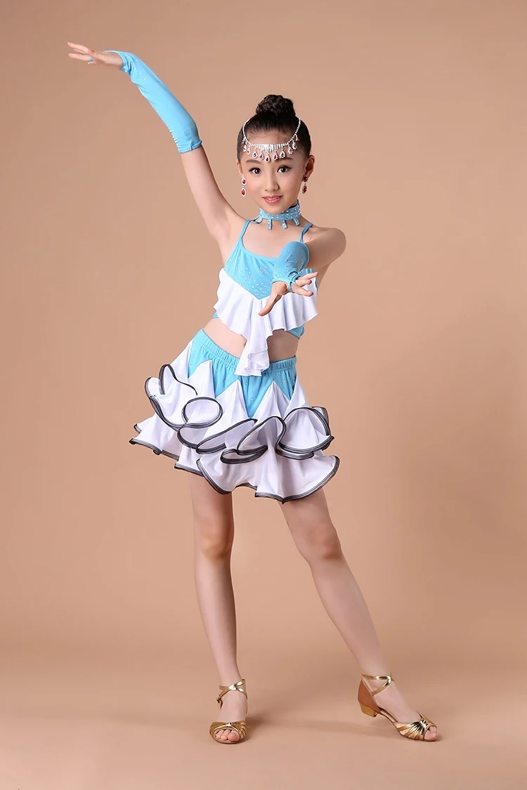 Girl latin dance dress girl  Girls Latin Vest+ Skirt Cake Skirt Suit Modern Dance Competition Performance Clothing Hot (3)