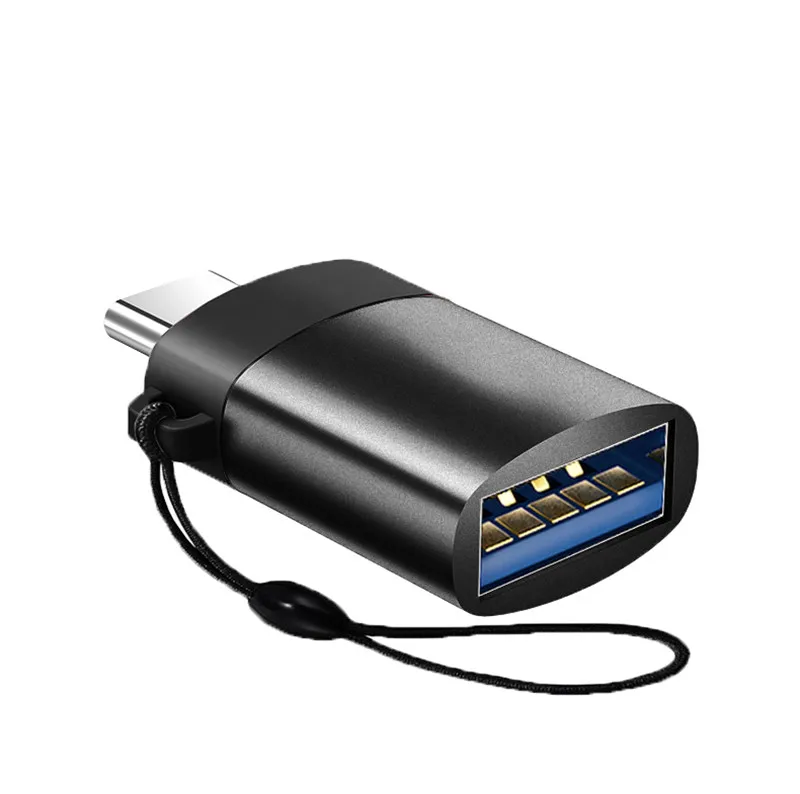 Адаптер OTG type-C к USB 3,0 для чтения флэш-накопитель Micro type C USB-C конвертер данных для зарядки клавиатуры мышь брелок на ремешке - Цвет: Черный