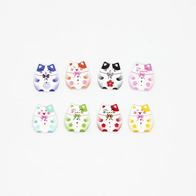 

50Pcs Multicolor Cat Botones Knopf 2 Holes DIY Random Wooden Buttons Sewing Scrapbooking Accessories 23x25mm