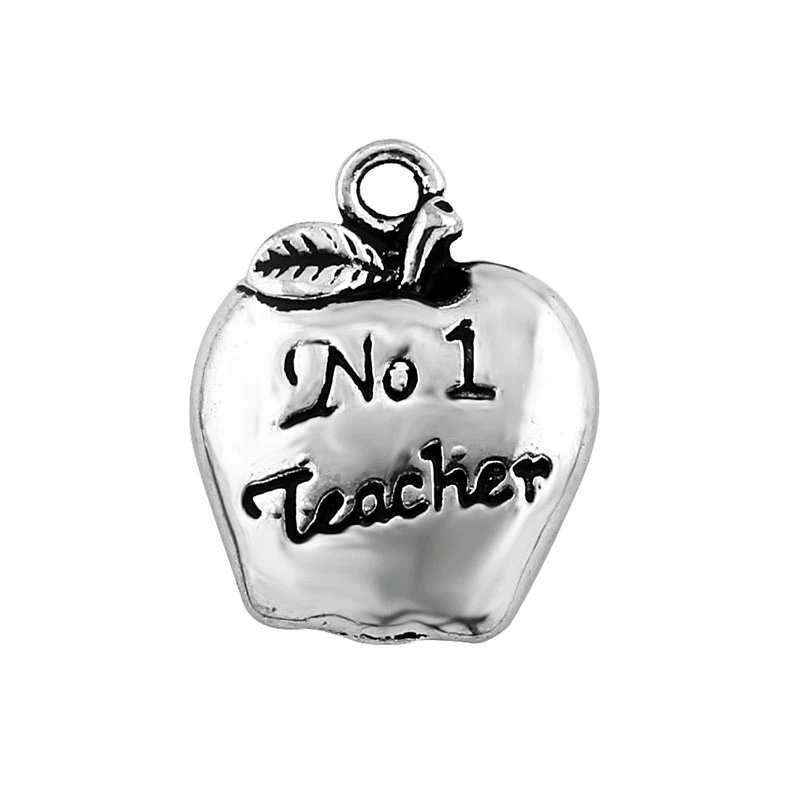 

20pcs Trendy Antique Silver Engraved Teacher Apple Charms Pendant For Jewelry Making DIY Necklace Bracelet Teachers' Day Gifts