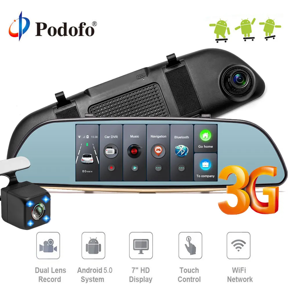 Goede Podofo Full HD Auto Dvr Camera Auto 7 #039; #039;achteruitkijkspiegel Digitale Video Recorder Dual Lens Registratory GPS WIFI Android camcorder