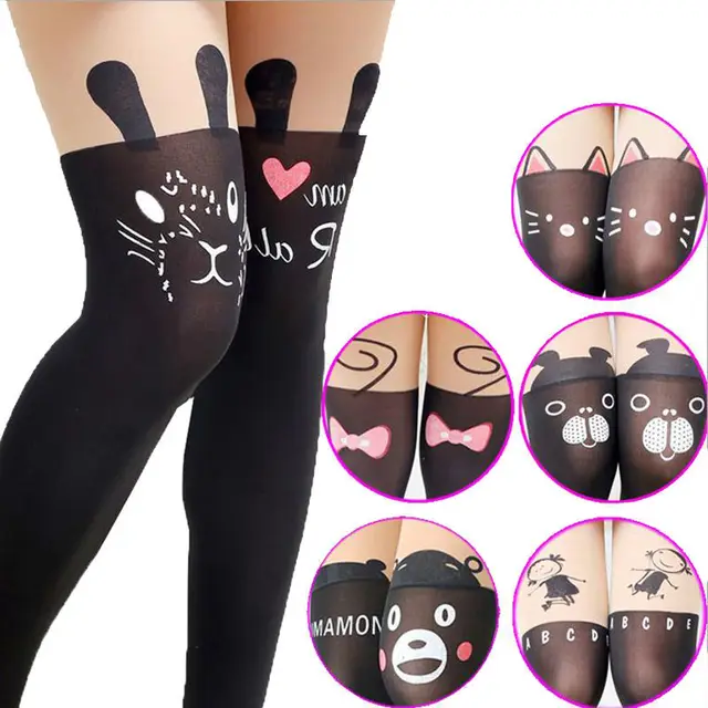 Totoro Cat Tail Patchwork Tattoo Pantyhose