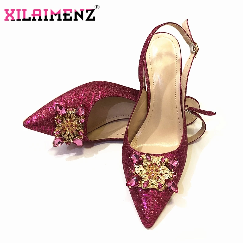 

Latest Fuchsia Color Ladies Sexy High Heels Women Pumps Women Summer Sandals Shoes Decorated with Rhinestone Ladies Shoe