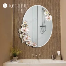 Современное овальное настенное зеркало для ванной комнаты из смолы с цветами декоративное противотуманное Украшение зеркала домашний декор