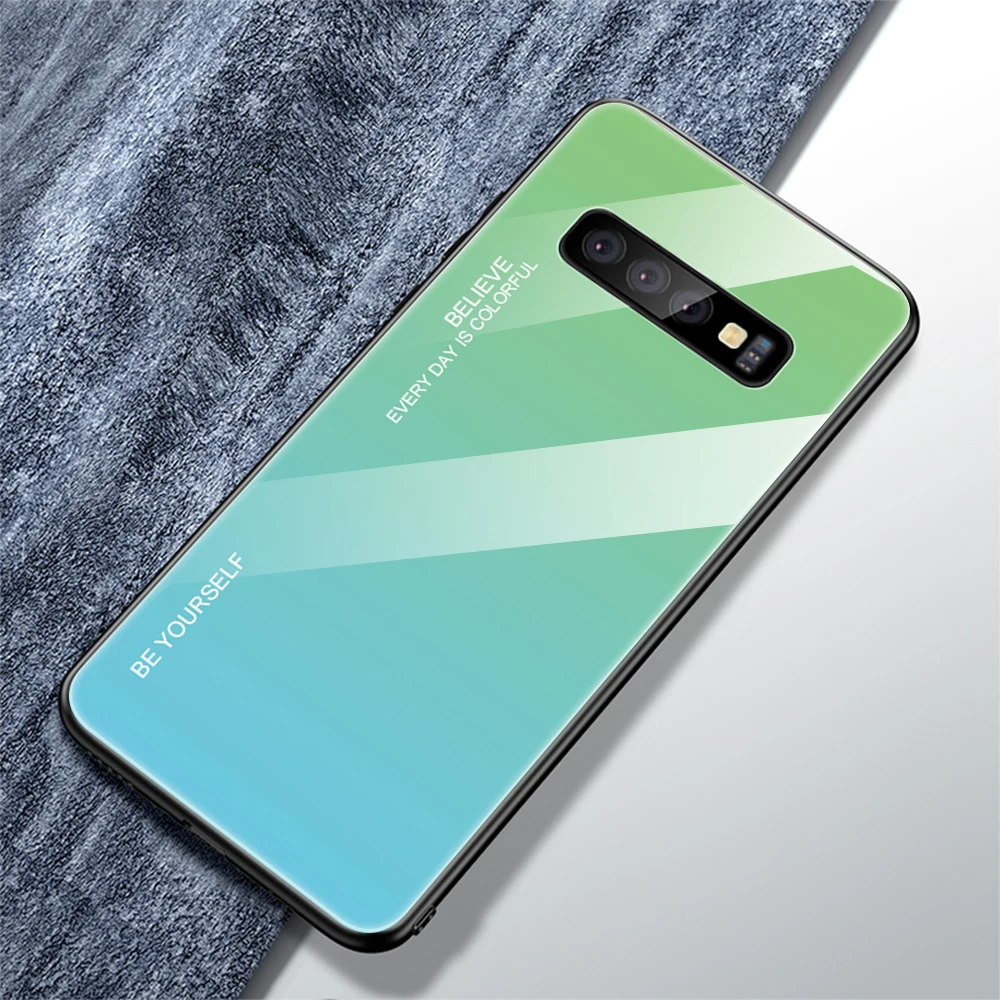 Закаленное Стекло чехол для samsung Galaxy A6 A7 A8 J4 J6 A30 A50 A20 A10 S10 S10E S8 S9 Plus Note 9 8 M10 M20 полный чехол s крышка - Цвет: Green