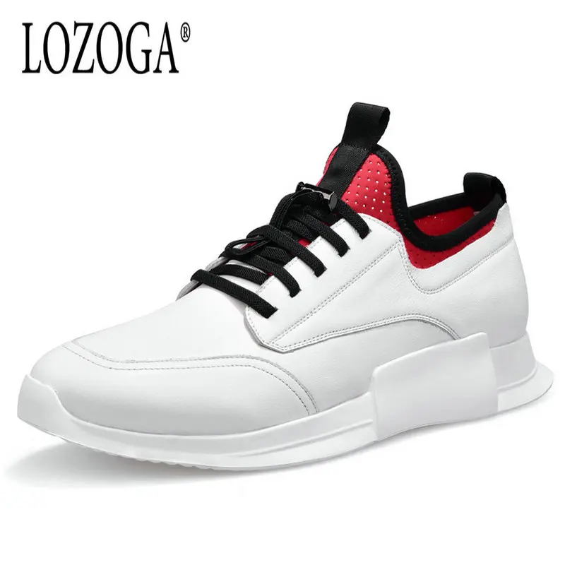 

LOZOGA 2018 New Fashion Men Basic Lace-up Sneakers White/Black Genuine Leather Luxury Brand Man Flats Casual Shoes Male Footwear