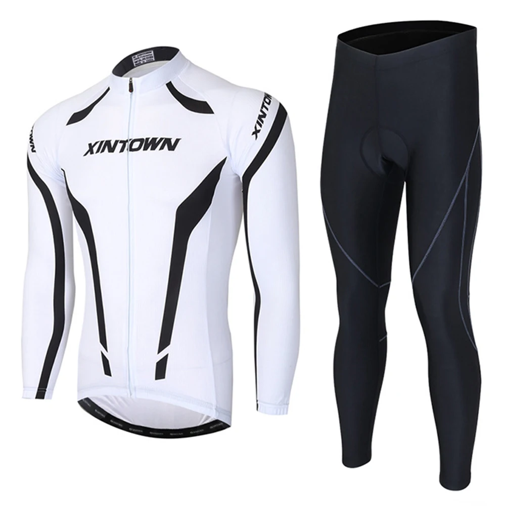 

XINTOWN Men's New Breathable Cycling Jersey Bike Long Sleeve Casual Tops Padded Long Pants Sports Set