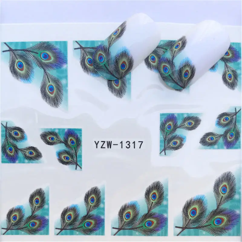 YWK 1 лист сердце/перо/цветок/животное наклейка на воду дизайн ногтей перевод рисунка наклейка для DIY маникюрные украшения - Цвет: YZW-1317