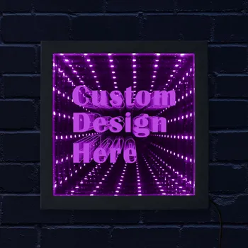 

Custom Logo LED Wooden Mirror Custom Name and Text LED Art Mirror with Colorful LED light Room Decor Lighting Mirror