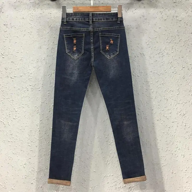 Alta De Pantalones Deshilachados Skinny Otoño Y Talle Primavera Para Mujeres Vaqueros Ocasionales Agujero Apenado Las Mezclilla Pecil Mujer Lentejuelas Verano qvOW8WEn
