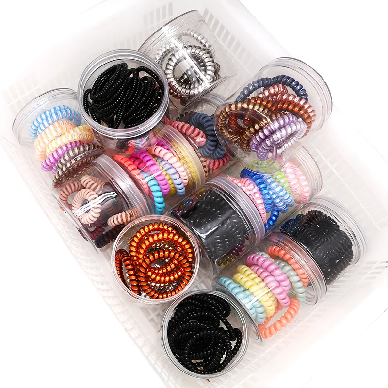 

2018 New arrival Korean canned telephone line hair ring rainbow color lovely girl elastic hair rope hair accessories