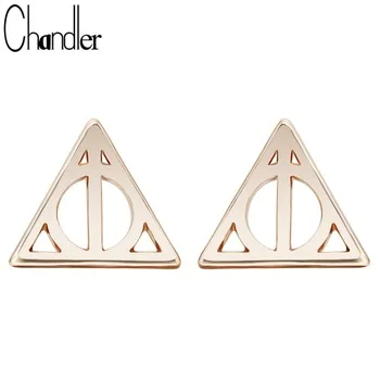 New Design Tiny Deathly Hallows Luna Triangle Stud Earrings For Women Geometrical Ethic Boucle d