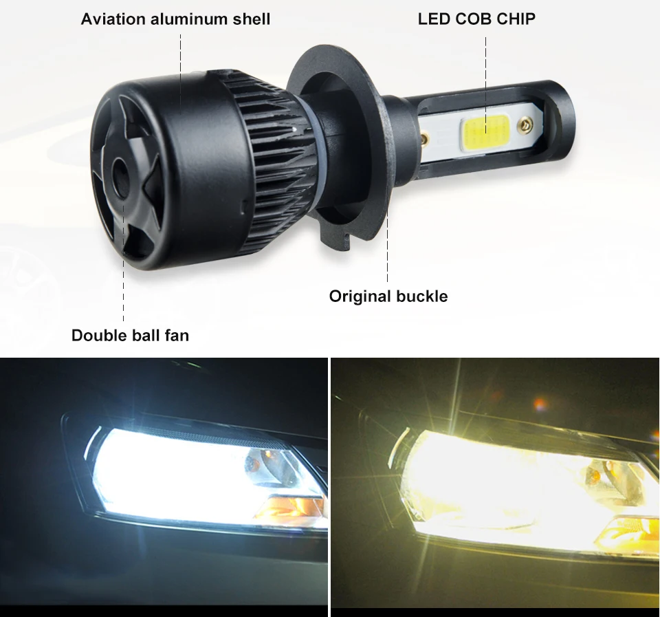 ATcomm 72W 8000Lm 6500K White COB H1 H4 H7 H11 72W 12V LED Car Headlamp For Skoda octavia/rapid/kodiaq/fabia/superb