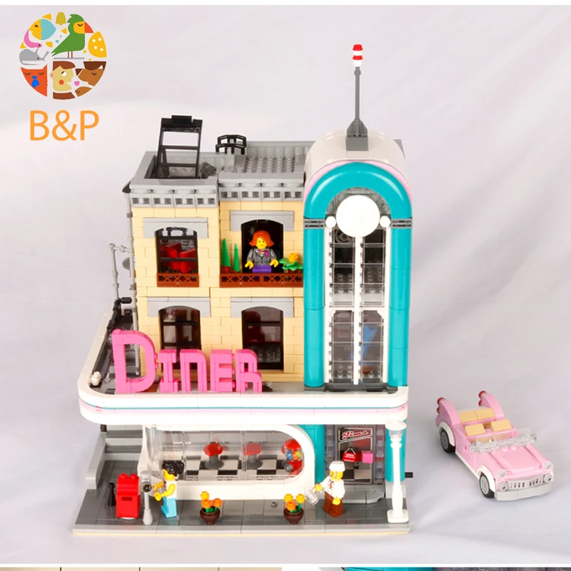 

lepin Legoing 10260 2778pcs The Downtown Diner Model Building Blocks Brick set Educational Funny Toys For Children Gift 15037