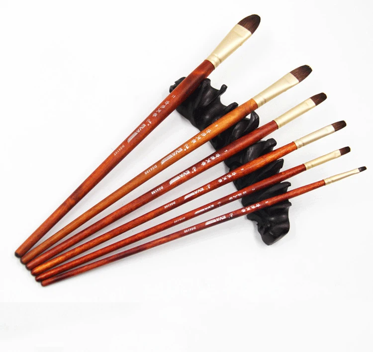 Koop 6 stks pak Fijne handgeschilderde ronde hoofd wezel haar berk staaf borstel schilderen olie kwast kunstenaars Professionele Art Supplies