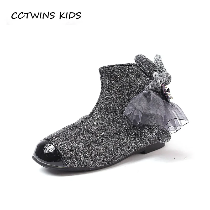 

CCTWINS KIDS 2018 Autumn Children Fashion Glitter Shoe Baby Girl Brand Ankle Boot Toddler Butterfly Boot Black CF1511