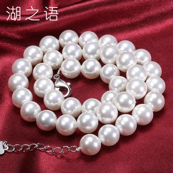 

10-11mm new summer round light white mother of Pearl Nanyang pearl necklace chain clavicle female send mom gift 925 silver