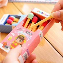 8 pcs lot 1 box Cute Kawaii Matches Eraser Lovely Colored Eraser for Kids Students Kids