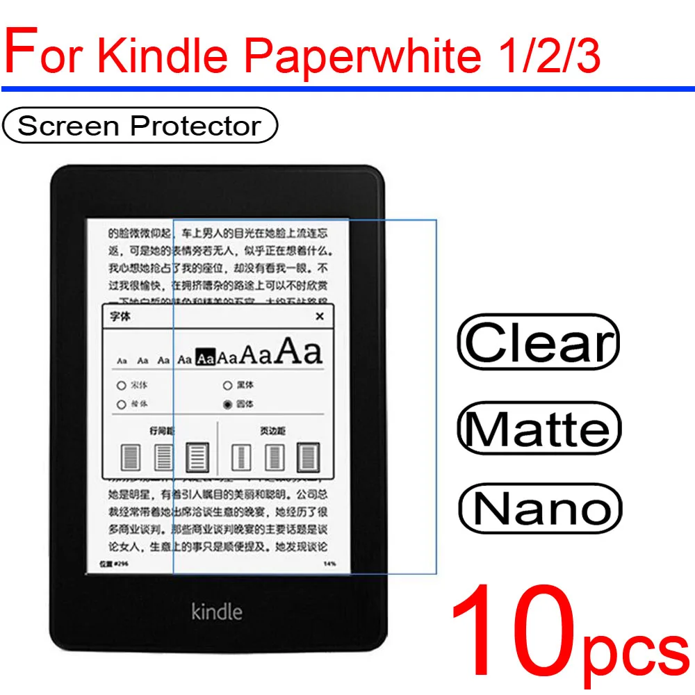 

10pcs ultra clear Soft LCD Screen Protectors film guard Cover For Amazon Kindle Paperwhite 1/2/3 6 inch Protective Film + cloth