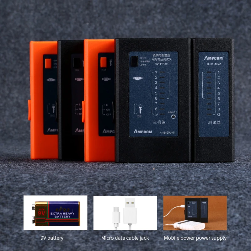AMPCOM Manual Version Network Cable Tester Detector RJ45 RJ11 RJ12 Cat6 Cat5 Lan Ethernet Cable Wire Test Tool