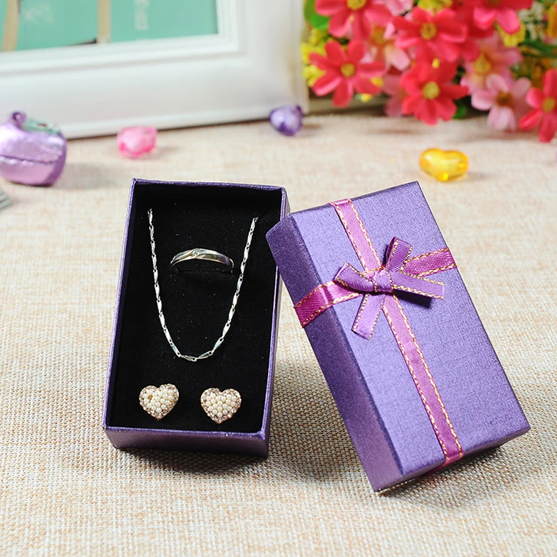 

6Pc Paper Square Package Bow 5*8 Jewelry Ring Earring Necklace Bracelet Present Gift Box Case wedding Christmas Package Storage