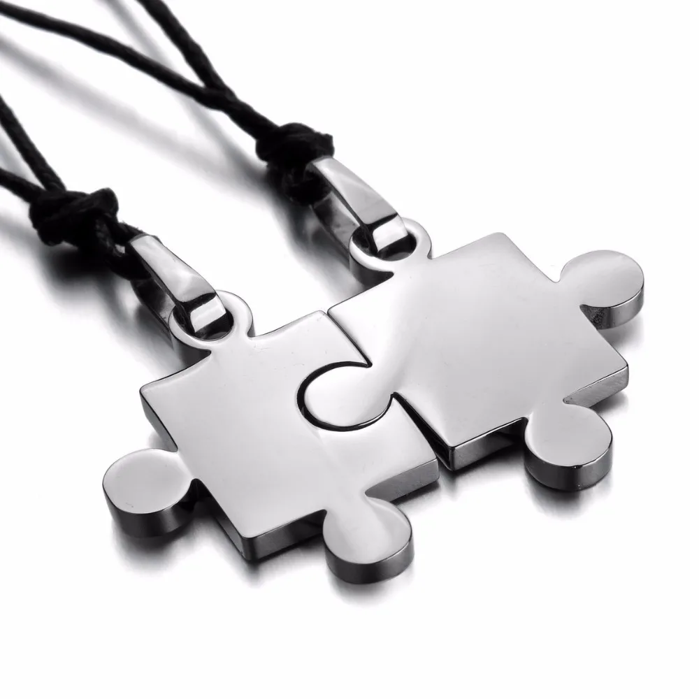 

Men Women 2PCS Stainless Steel Pendant Necklace Jigsaw Puzzle Love Valentine's Couples Set Adjustable 20~22 Inch Chain