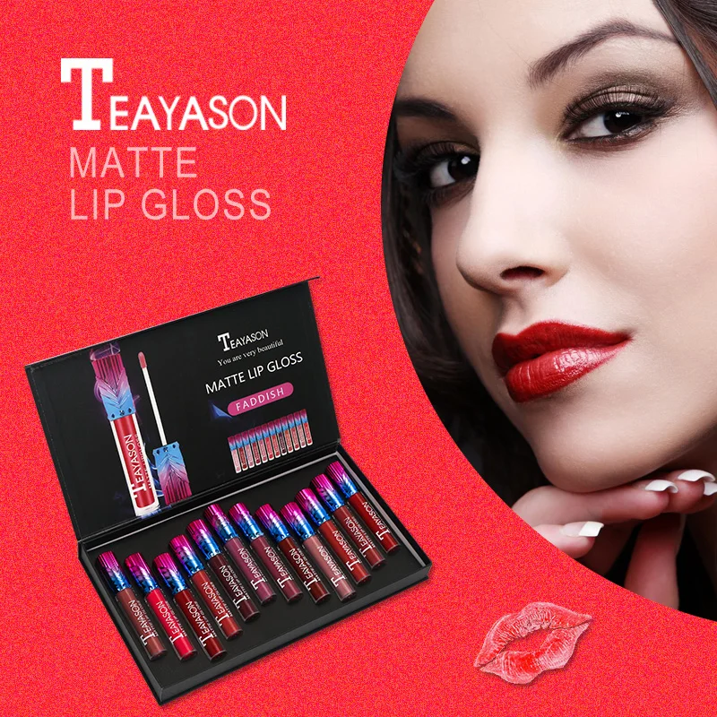 

TEAYASON Makeup Kit Lipgloss 12pcs/set Long Lasting Waterproof Moisturizer Matte Lipgloss Velvet lips Makeup Tint Batom AM060