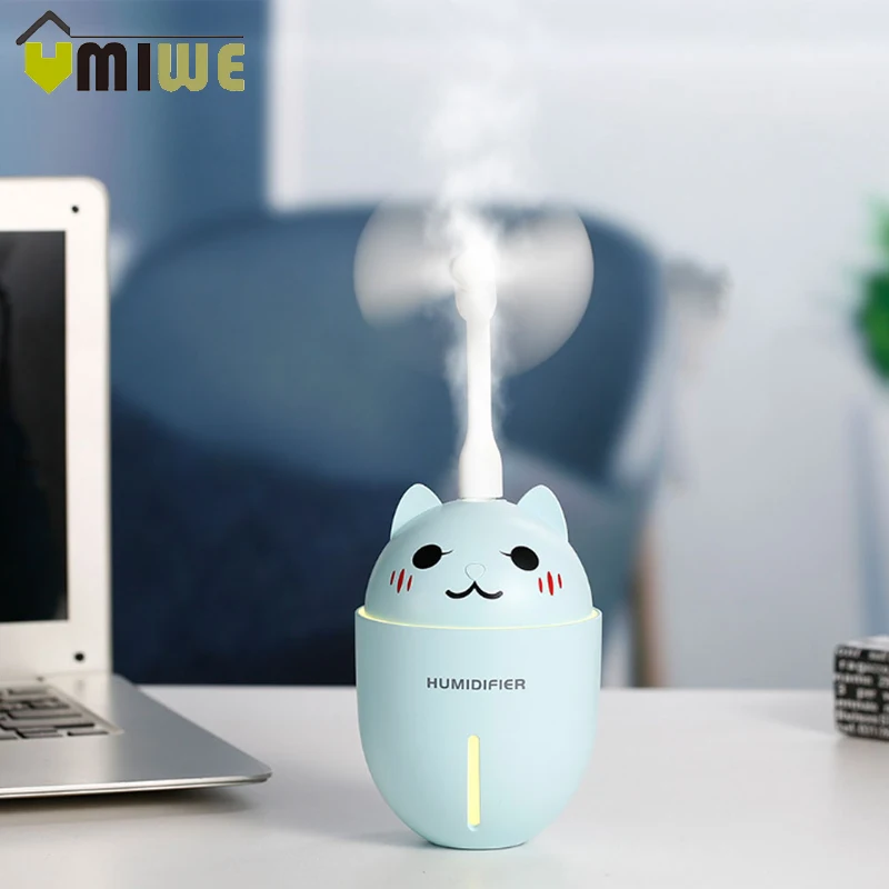 

Cute Cat USB Mini Air Humidifier 3 in 1 Portable Mist Humidifier Aroma Diffuser with Fan and Night Light for Home, Car, Office