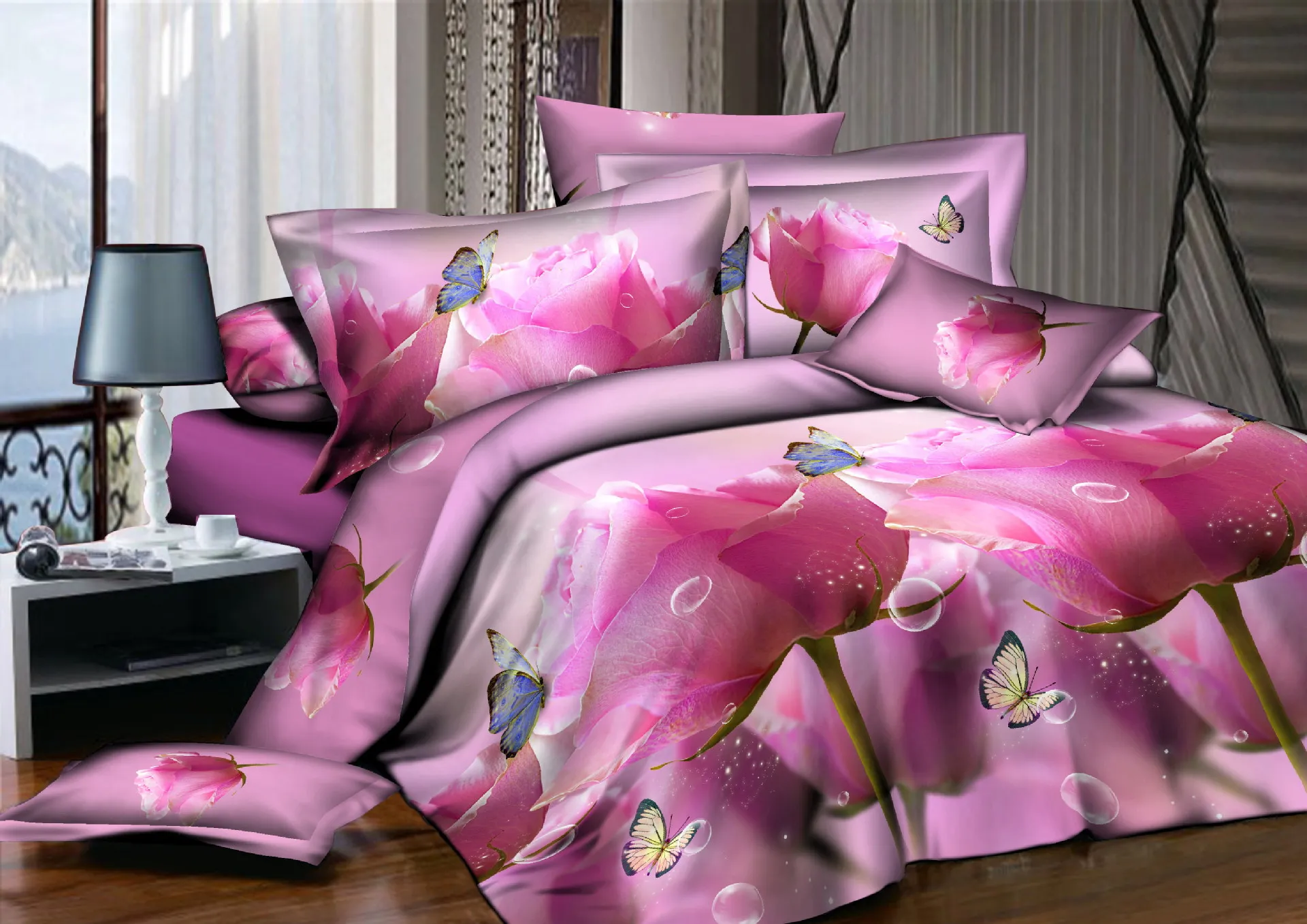 jogo de cama lençol com rosa de de alta cobertura de edredom impressora roupas de cama queen